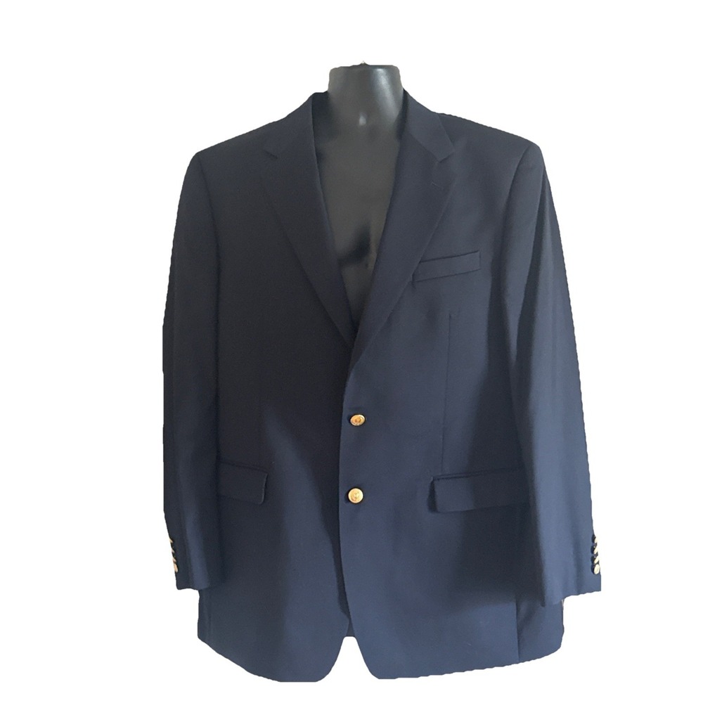 Chaps‎ Ralph Lauren Blazer Mens 44L Navy Gold Buttons Jacket Woolmark